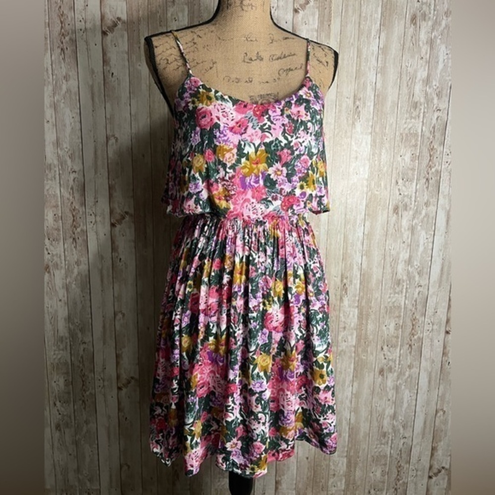 TOPSHOP Floral Pink and Green Mini Dress